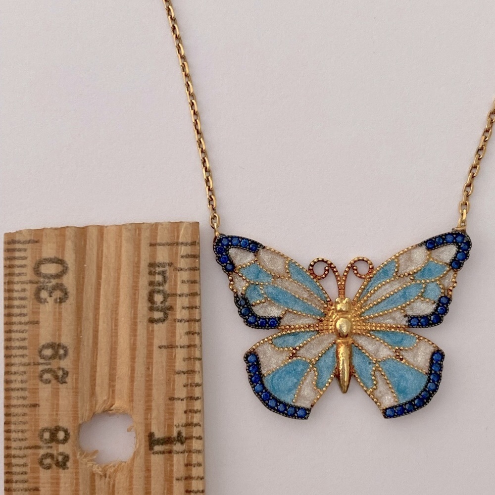 🦋 925 Silver butterfly necklace sapphire blue cz stones - Picture 2 of 2